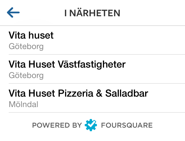 Bild 12: Lägger man en bild på Instagrams bildkarta tar de hjälp av Foursquare för att du ska kunna tala om var bilden togs.