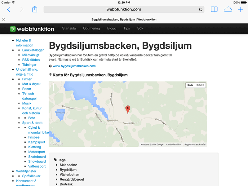 Bild 63: Alternativ B. Alternativ sidmall med en kolumn som ger större yta till kartfunktionen.