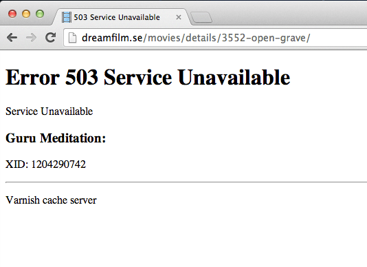 Bild 89: Acceleratorn Varnish har gått ner för räkning på streamingsajten Dreamfilm.